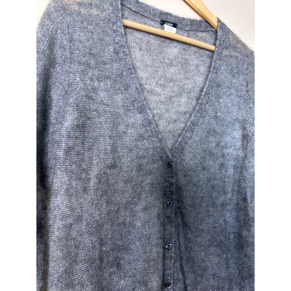 J.Crew Grey Knit Lightweight Mohair Blend Button Up Cardigan 3/4 Sleeve Large - Picture 4 of 5